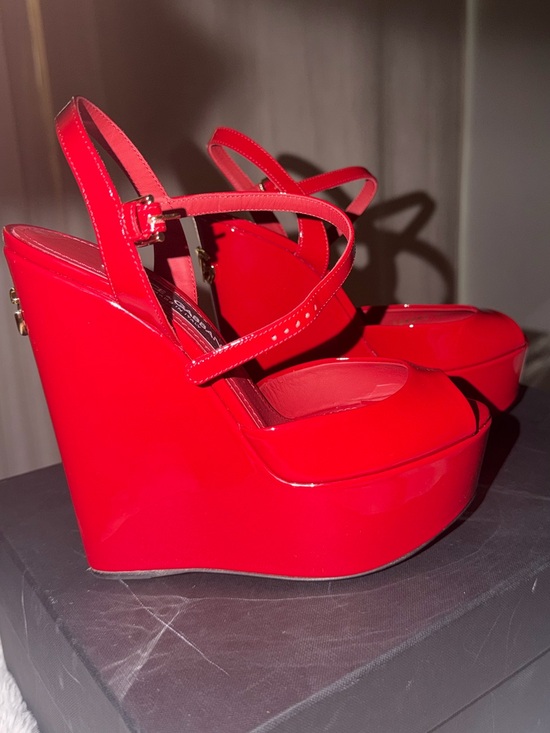 Dolce & Gabbana Shoes - Dolce & Gabbana Patent Red Platform Wedge Sandals